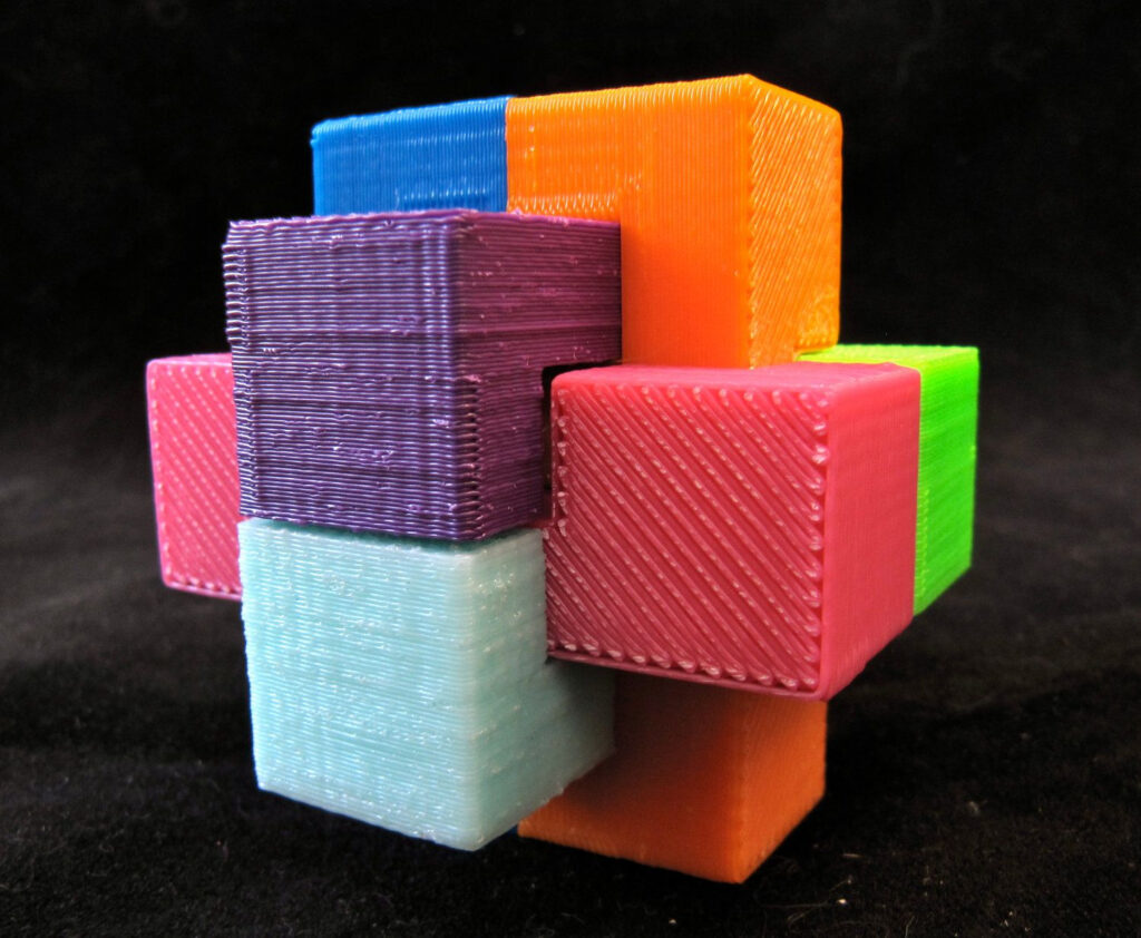 Burr Puzzle 3D Printed Coloring Stickers Cardboard Puzzle Maze Design