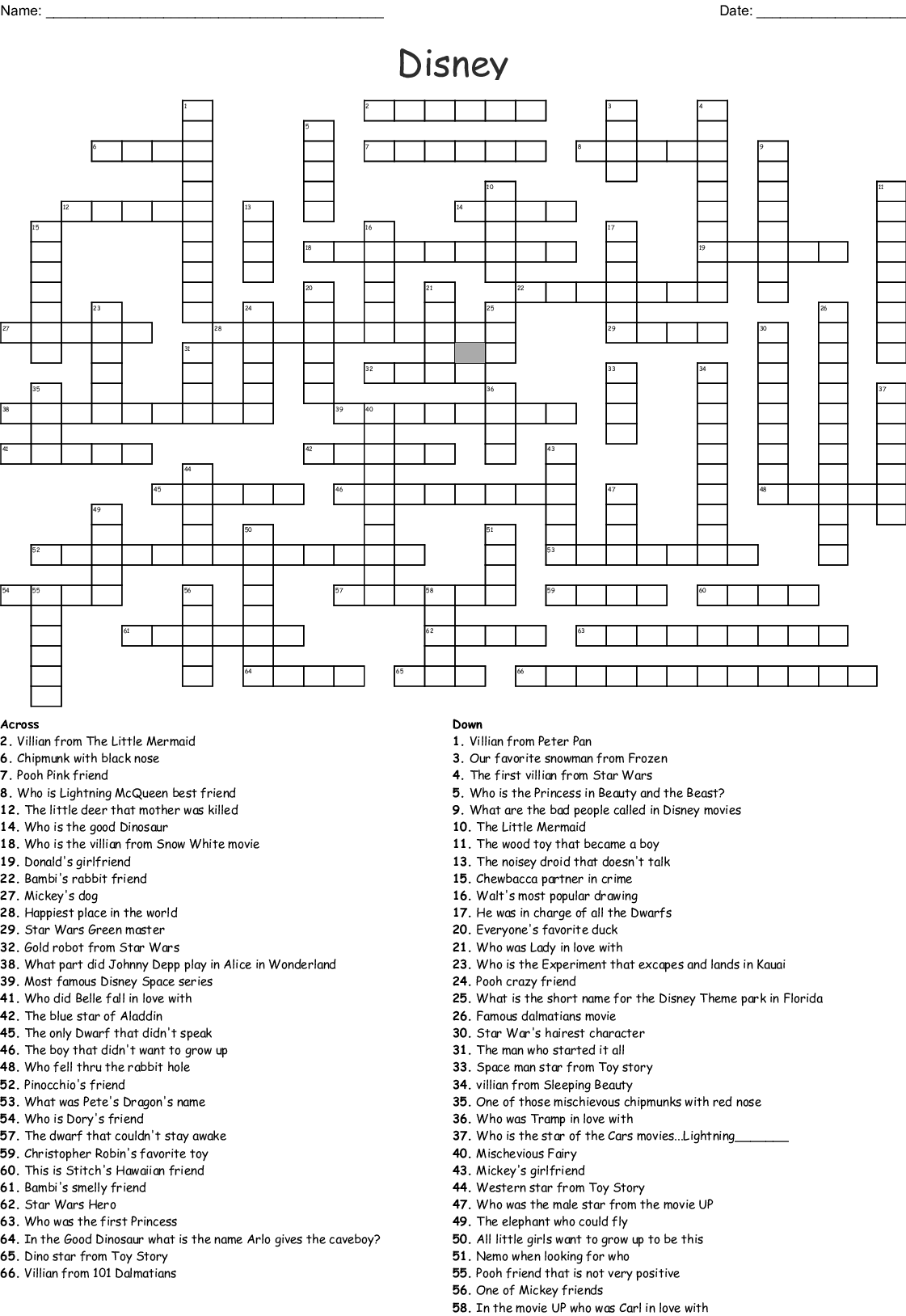 Disney Crossword Puzzles Printable – Template Blowout