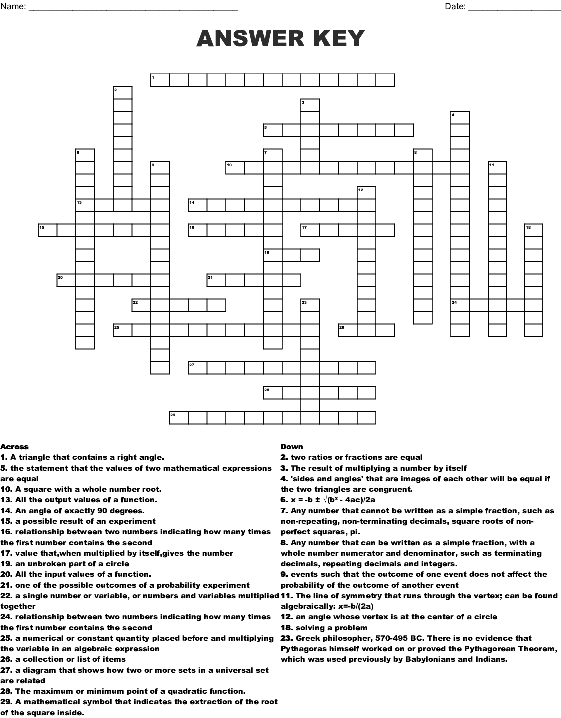 Crossword Puzzle Answer Template Blowout