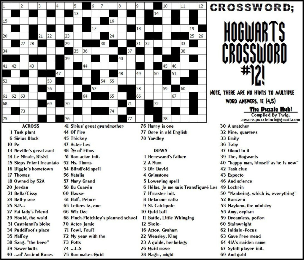 Harry Potter Crossword Printable Template Blowout