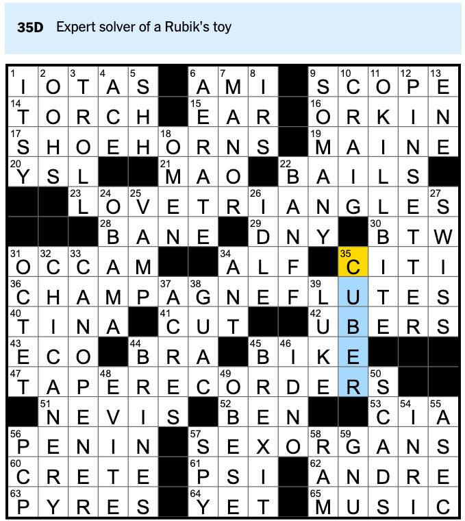 New York Times Crossword Clue 35 Down Cubers