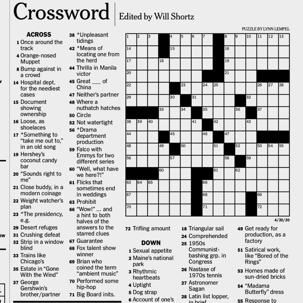 New York Times Crossword Printable Free Sunday Printable Template Free
