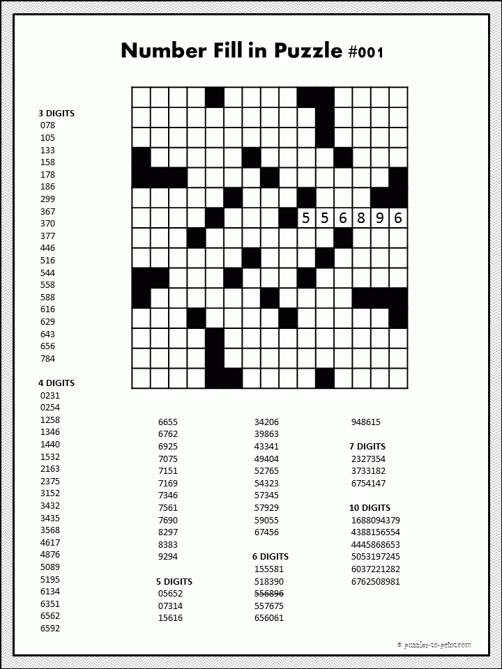 Number Fill In Fill In Puzzles Word Puzzles Printable Crossword Puzzles