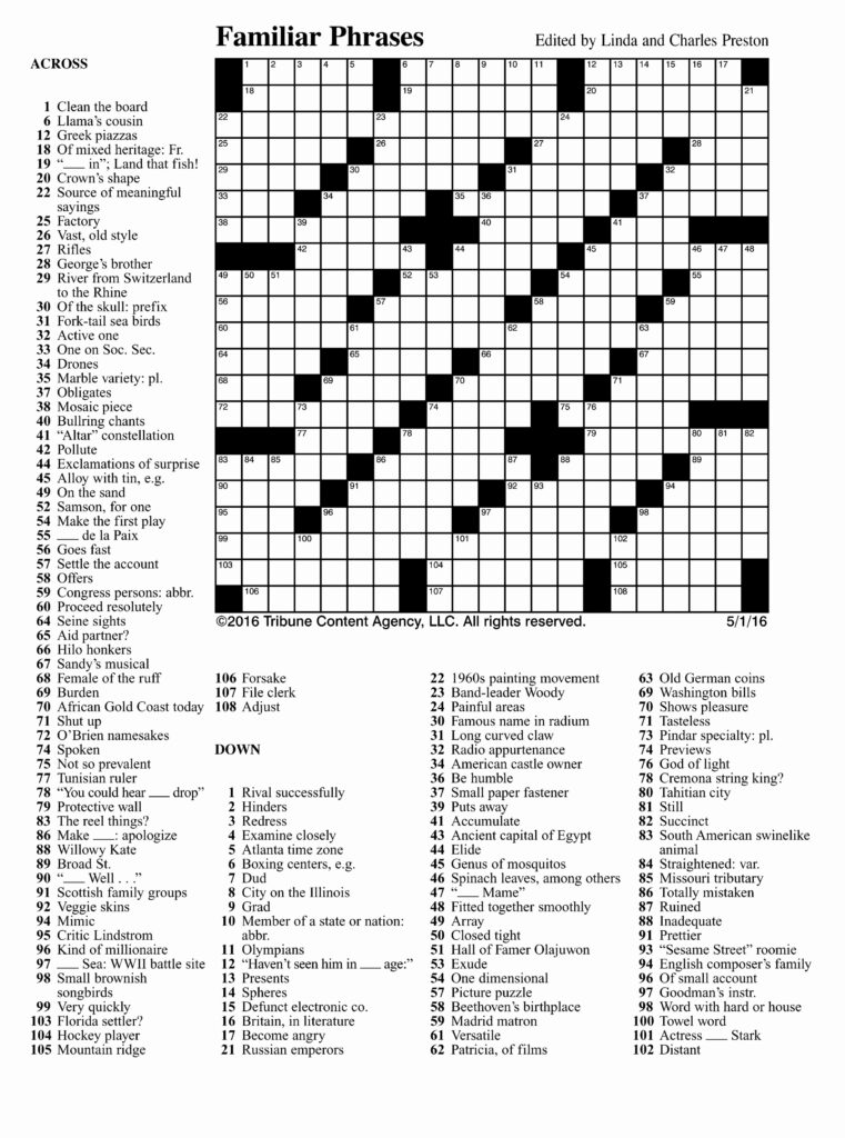 Free Printable Crossword Puzzles For Adults Template Blowout