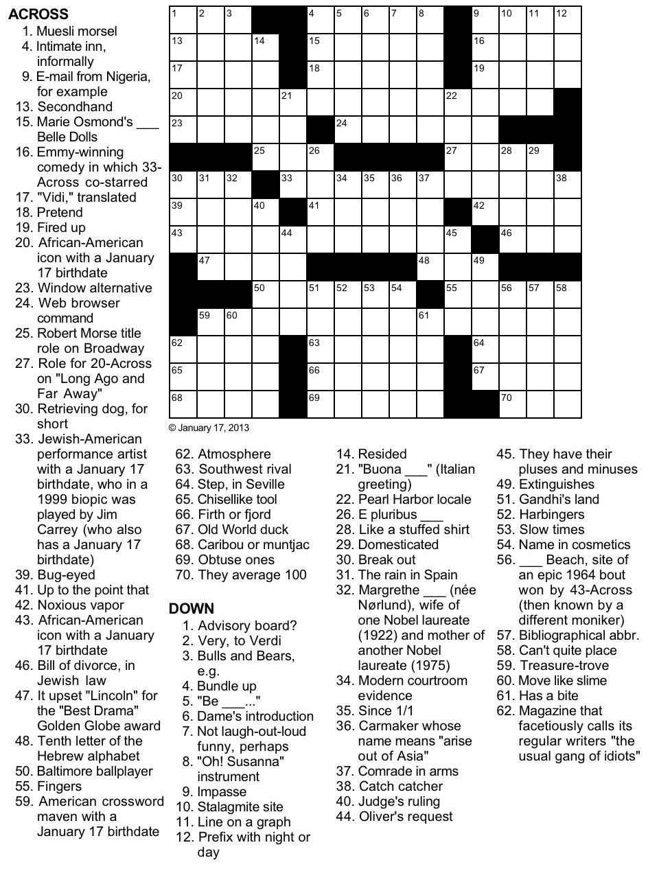Celebrity Crossword Puzzles Online Template Blowout