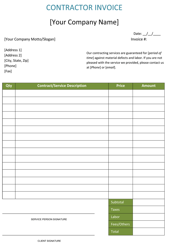 10 Free Construction Invoice Templates Excel Word 