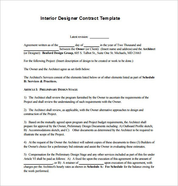 10 Interior Designer Contract Templates In PDF MS Word Pages