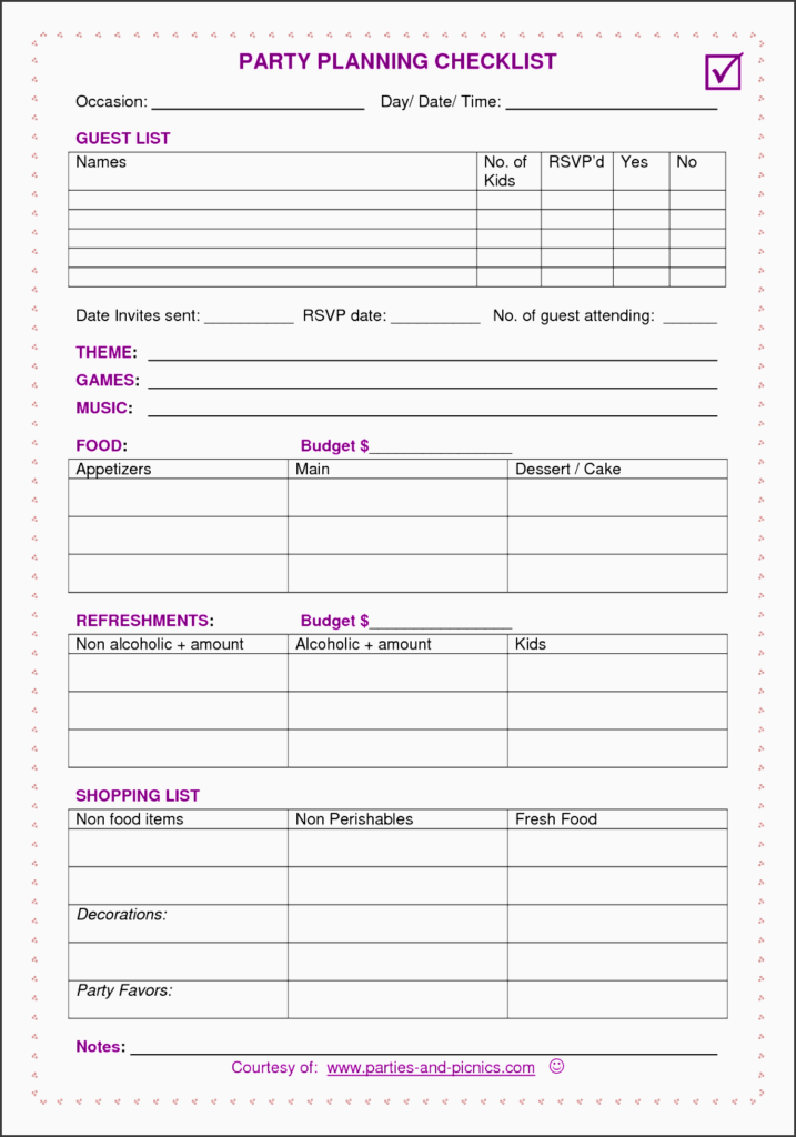 11 Party Planning Checklist Template Editable SampleTemplatess