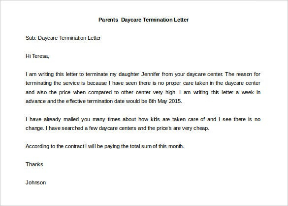 13 Daycare Termination Letter Free Word PDF Documents Download 