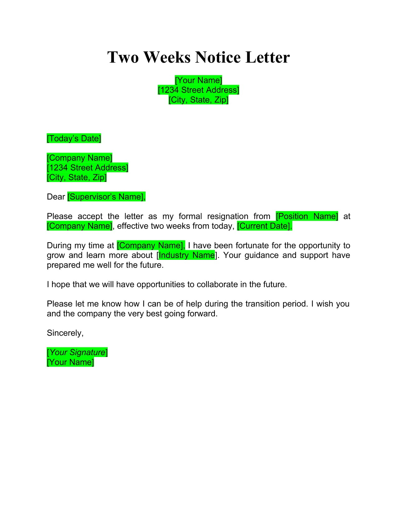 13 Sample Two Weeks Notice Letter Template SampleTemplatess 
