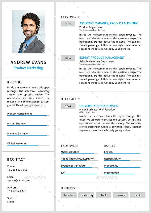 14 Marketing CV Templates Apple Pages Google Docs MS Word Free 