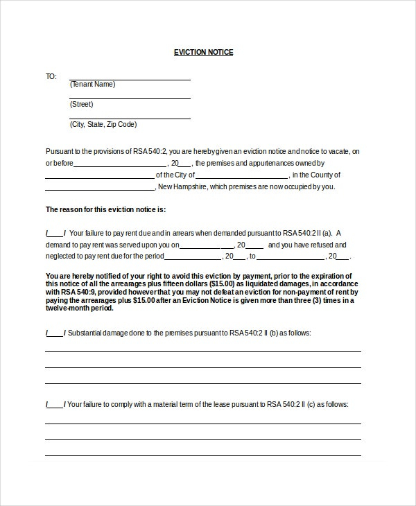 14 Printable Eviction Notice Forms PDF Google Docs MS Word Apple