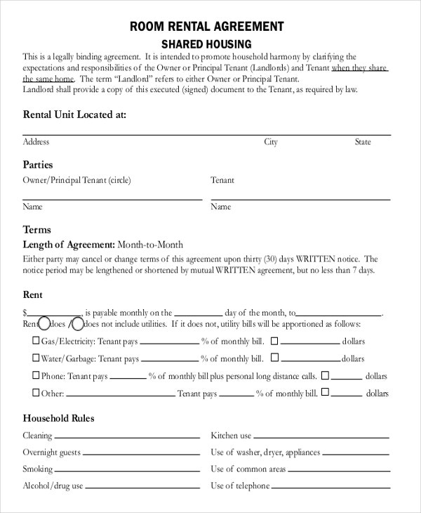 14 Room Rental Agreement Templates Free Downloadable Samples