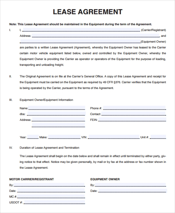 15 Owner Operator Lease Agreements Word PDF Sample Templates