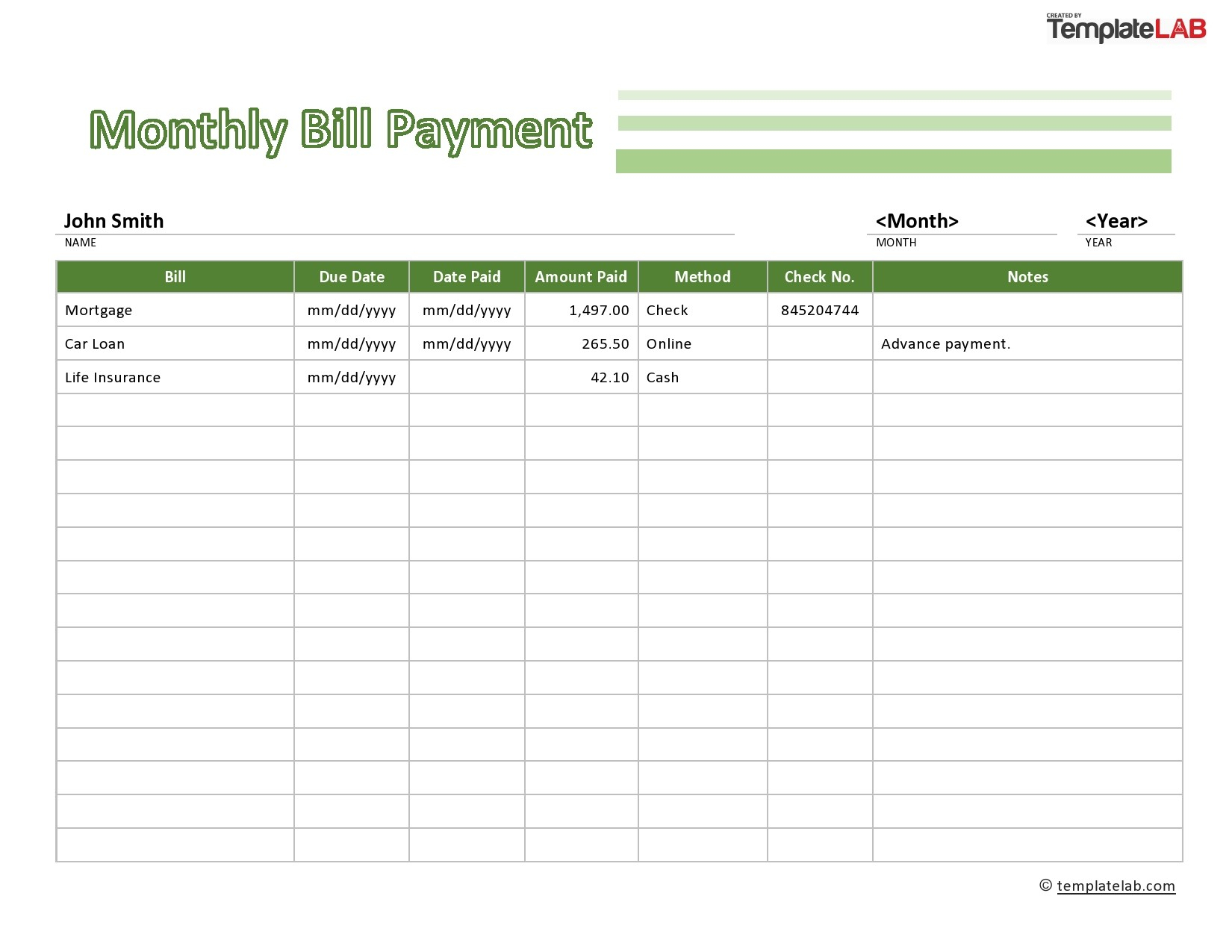 20 Free Bill Pay Checklists Bill Calendars PDF Word Excel 