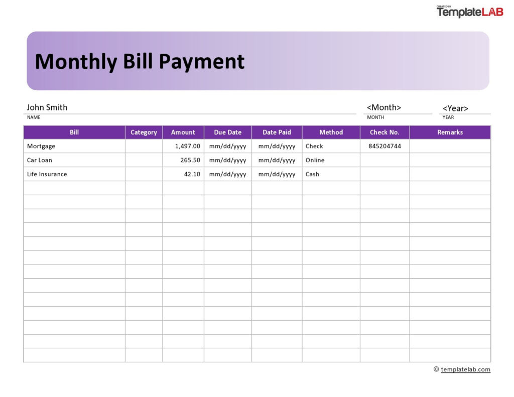 20 Free Bill Pay Checklists Bill Calendars PDF Word Excel