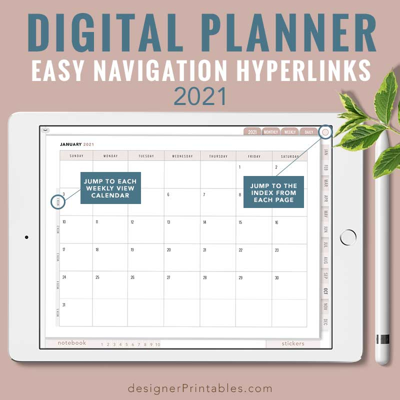 2021 Digital Planner Calendar GoodNotes App PDF