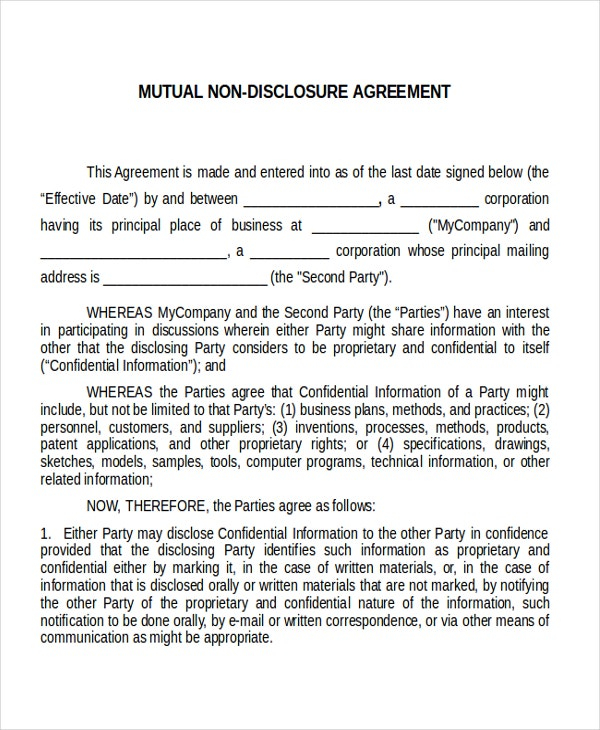 23 Non Disclosure Agreement Templates Free Sample Example Format