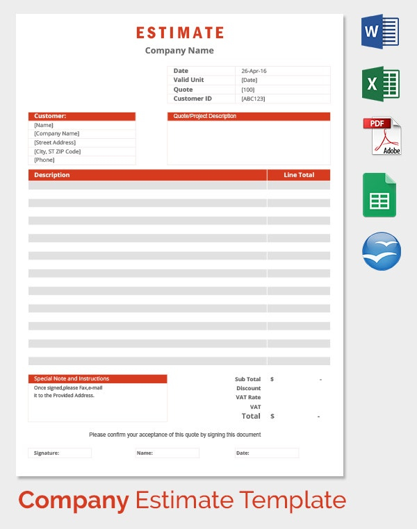 26 Blank Estimate Templates PDF DOC Excel ODT Free Premium 