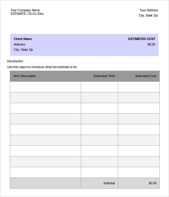 26 Blank Estimate Templates PDF DOC Excel ODT Free Premium