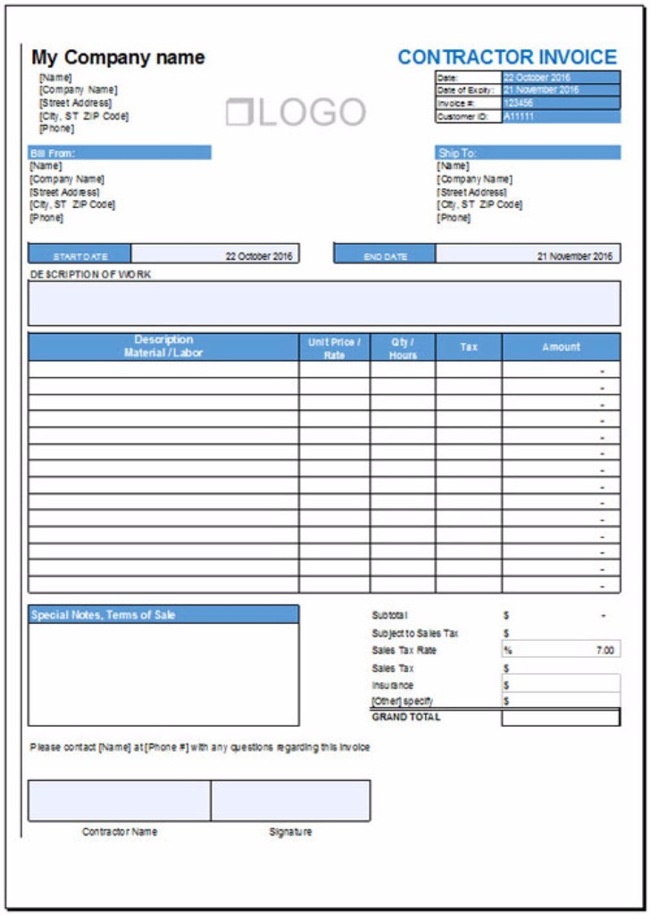 29 Contractor Invoice Templates For Microsoft Word Excel