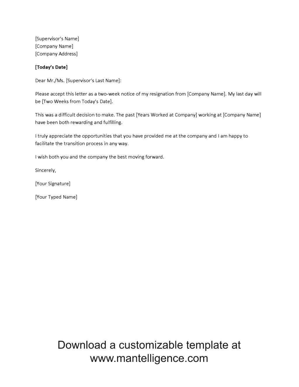 3 Highly Professional Two Weeks Notice Letter Templates