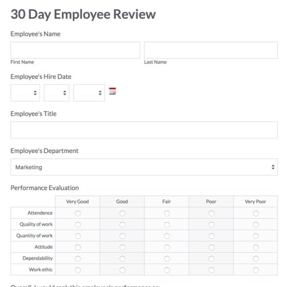 30 Day Employee Review