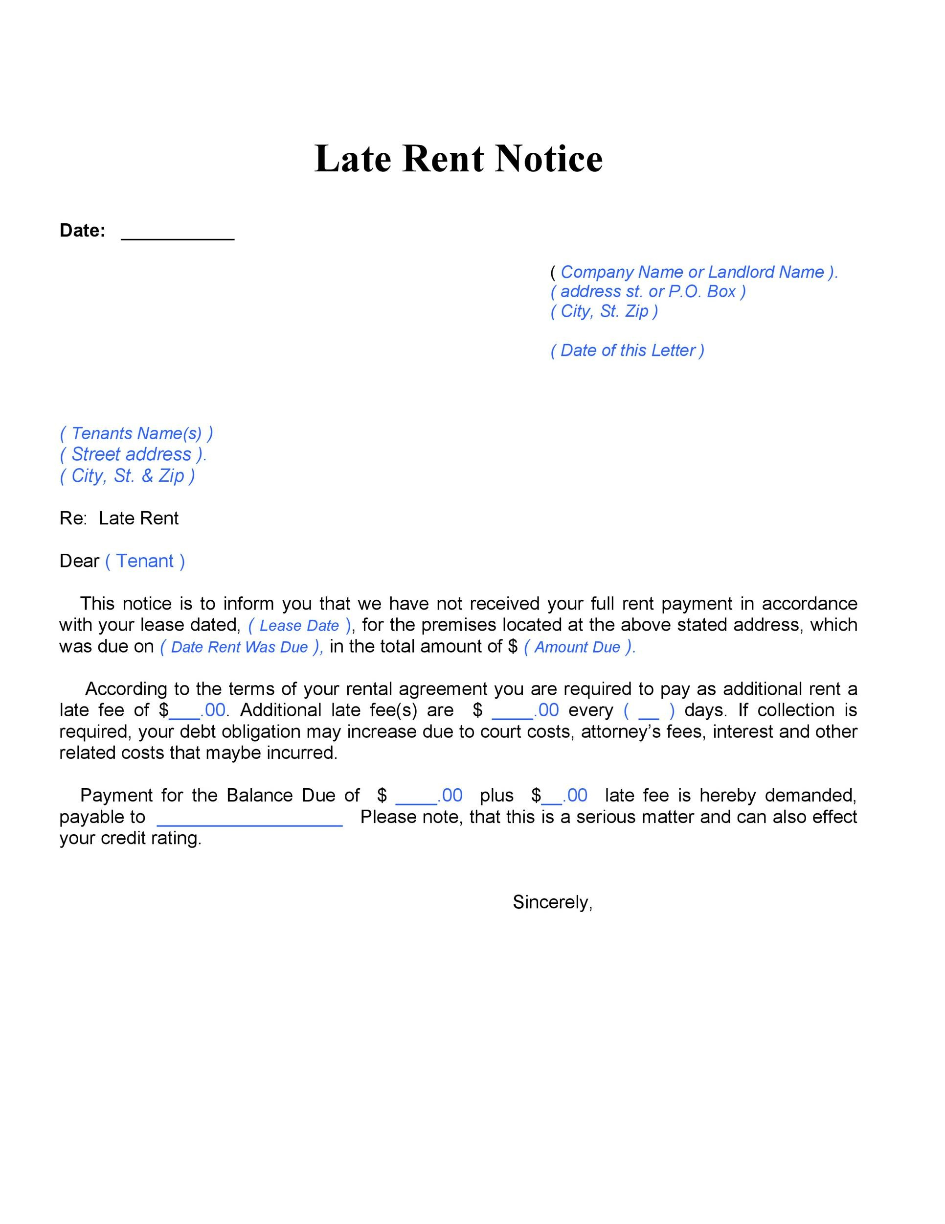 34 Printable Late Rent Notice Templates TemplateLab
