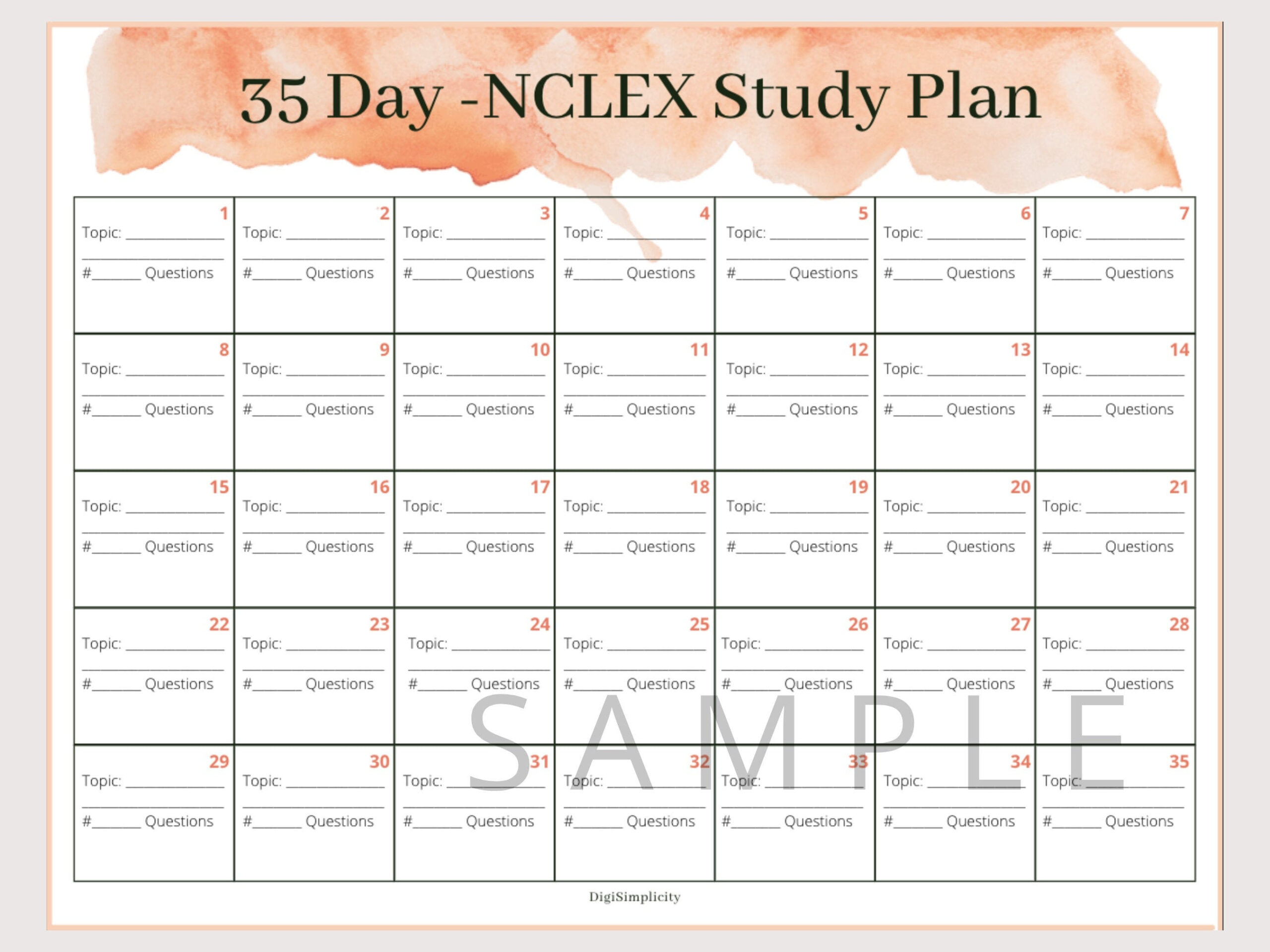 35 Day NCLEX Study Plan Study Schedule NCLEX Calendar Etsy