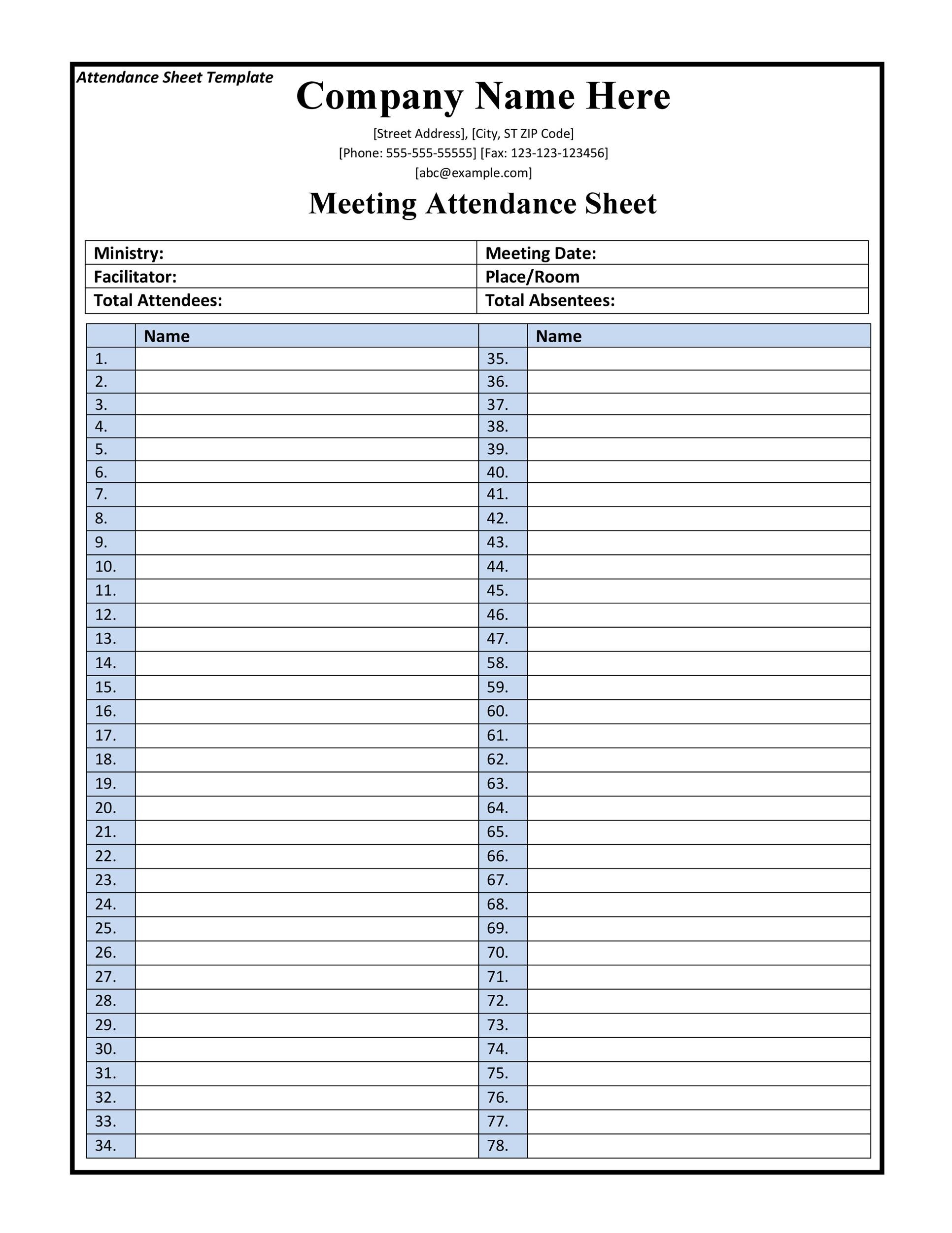 43 Free Printable Attendance Sheet Templates TemplateLab