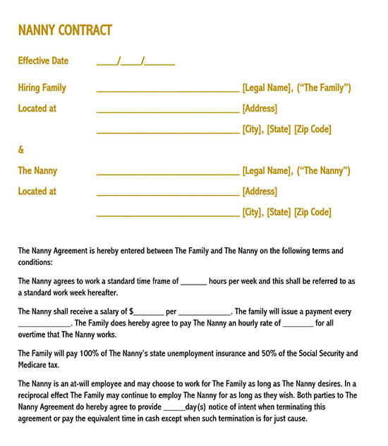 6 Free Nanny Contract Templates Basic Guide Examples 