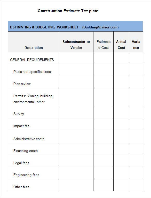 7 Contractor Estimate Templates PDF DOC Free Premium Templates