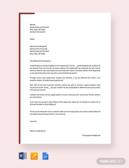 85 FREE Recommendation Letter Templates In Google Docs Template