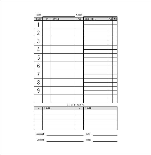 9 Baseball Line Up Card Templates DOC PDF PSD EPS