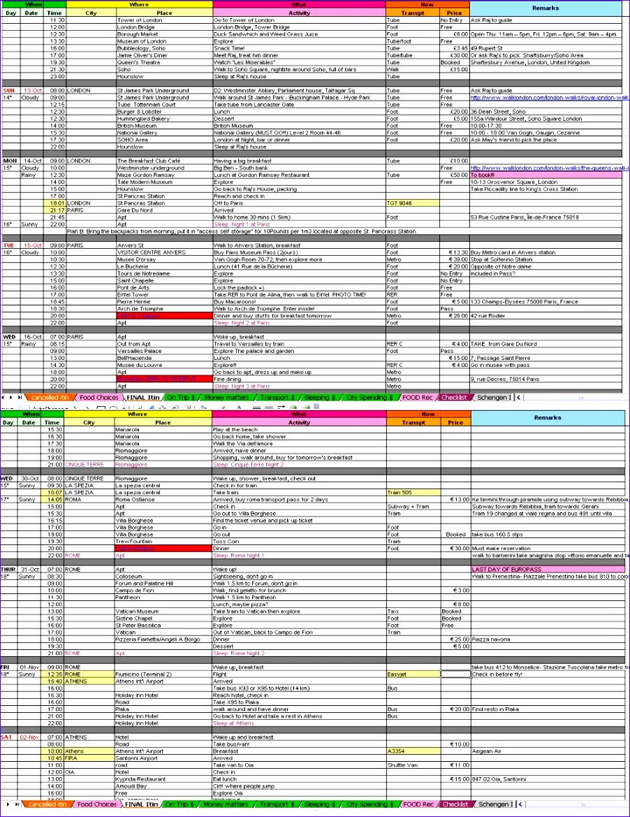 9 Flight Itinerary Template Excel Excel Templates