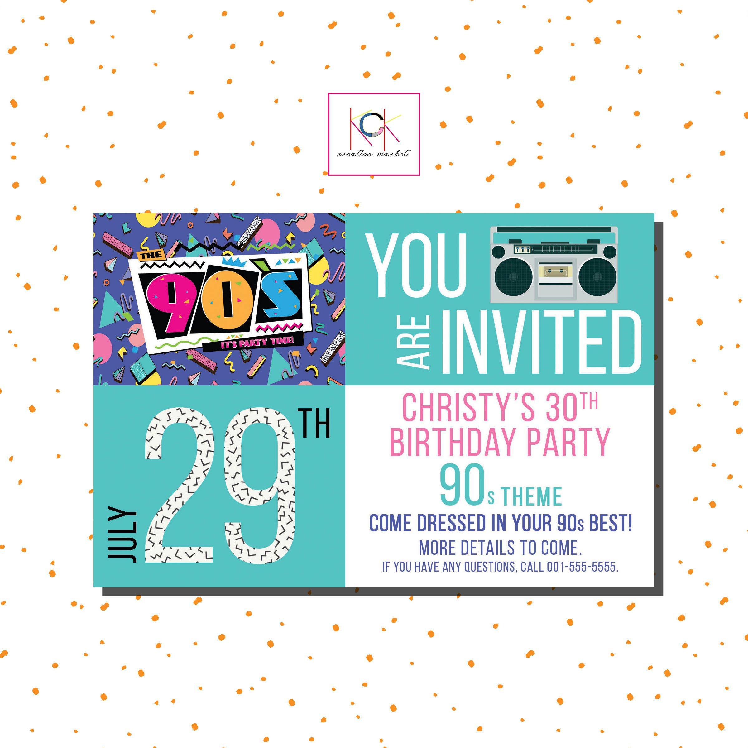 90s Birthday Party Invite Happy Birthday