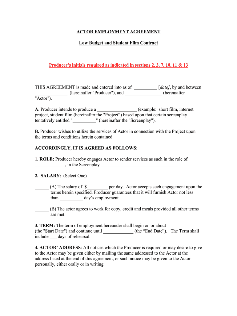 Actor Contract Pdf Fill Online Printable Fillable Blank PdfFiller