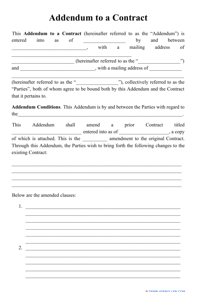 Addendum To A Contract Download Printable PDF Templateroller