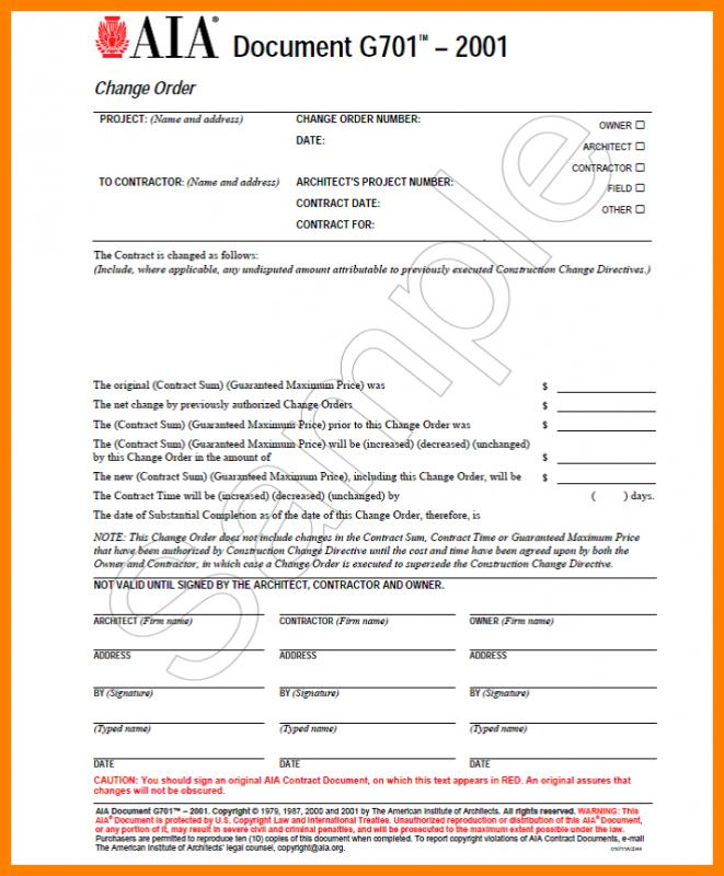 Aia Change Order Form Template Business
