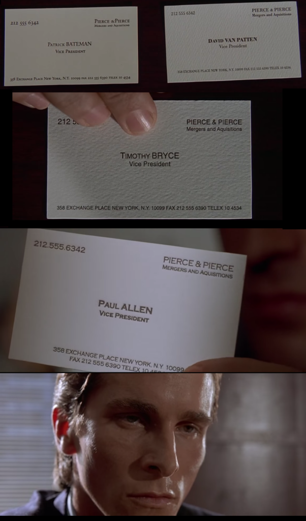 American Psycho Business Cards American Psycho American Pyscho