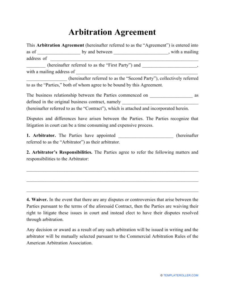 Arbitration Agreement Template Download Printable PDF Templateroller
