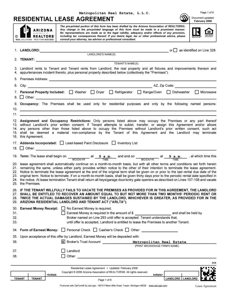 Arizona Residential Lease Agreement Template 2020 2022 Fill And Sign