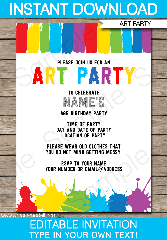 Art Party Invitations Template Art Party Invitations Party Invite