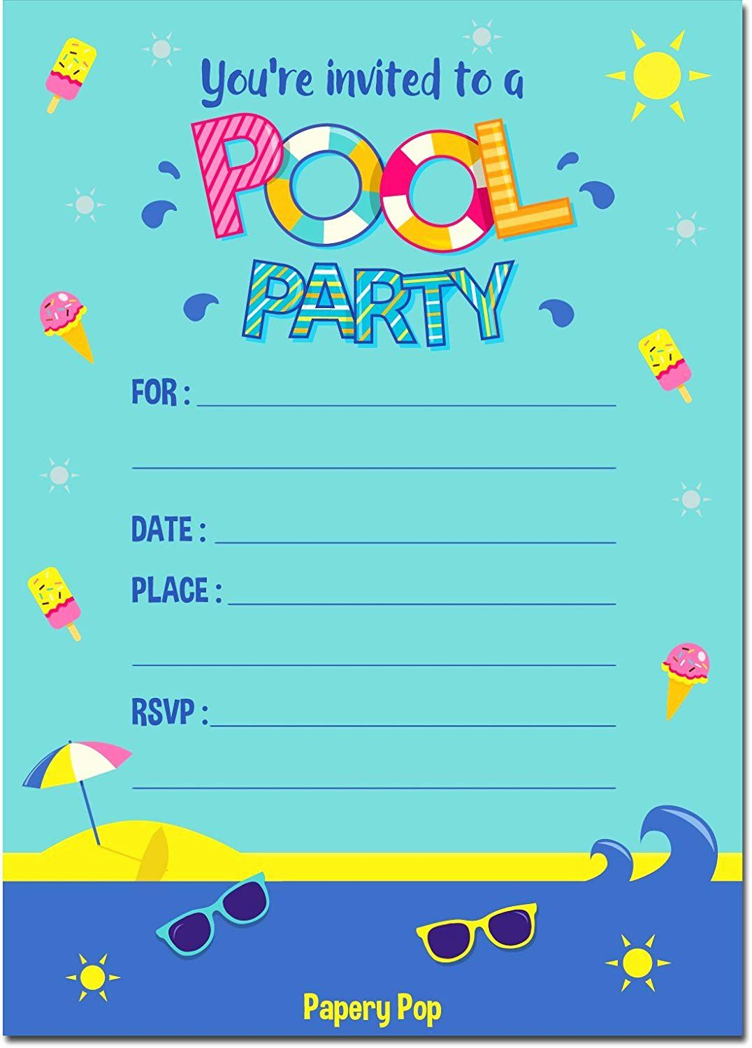 Awesome Pool Party Invitation Template Free With Images Birthday