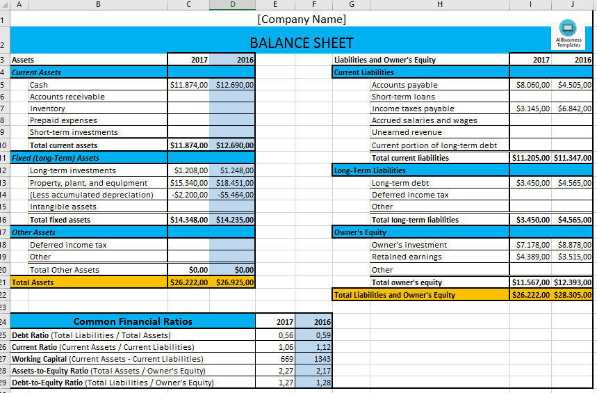 Basic Excel Balance Sheet Templates At Allbusinesstemplates