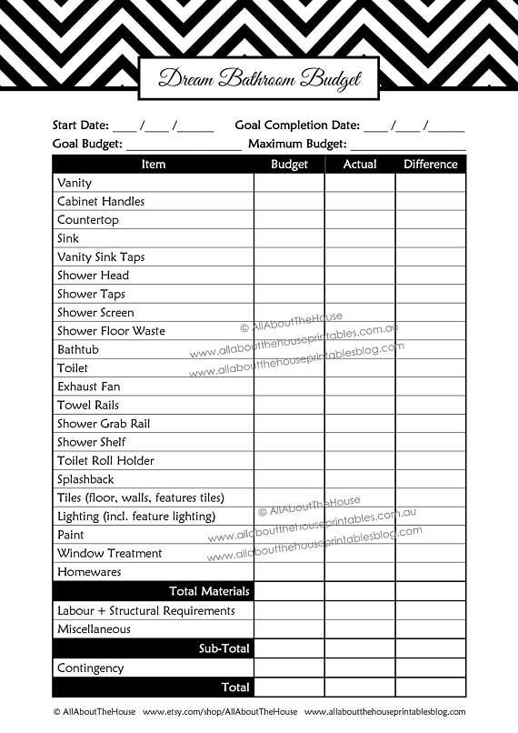 Bathroom Remodel Checklist Planner Printable Renovation Home