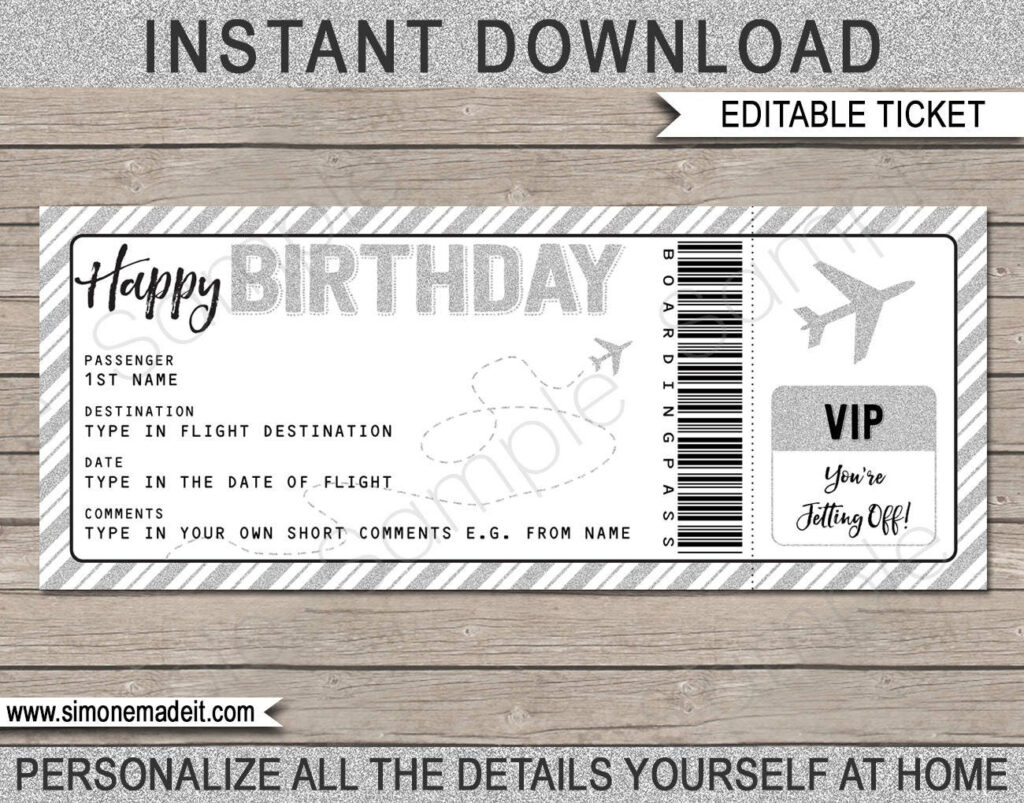 Birthday Gift Airplane Ticket Printable Boarding Pass Etsy