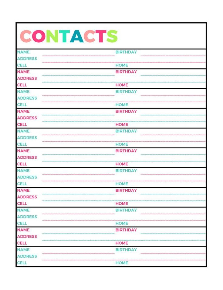 Bright Contacts Address Book Printable Page Letter Size PDF Etsy In