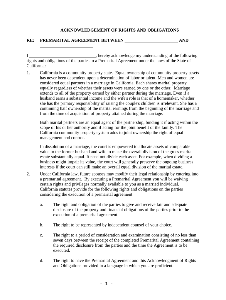 California Prenuptial Agreement Sample Form Fill Out And Sign