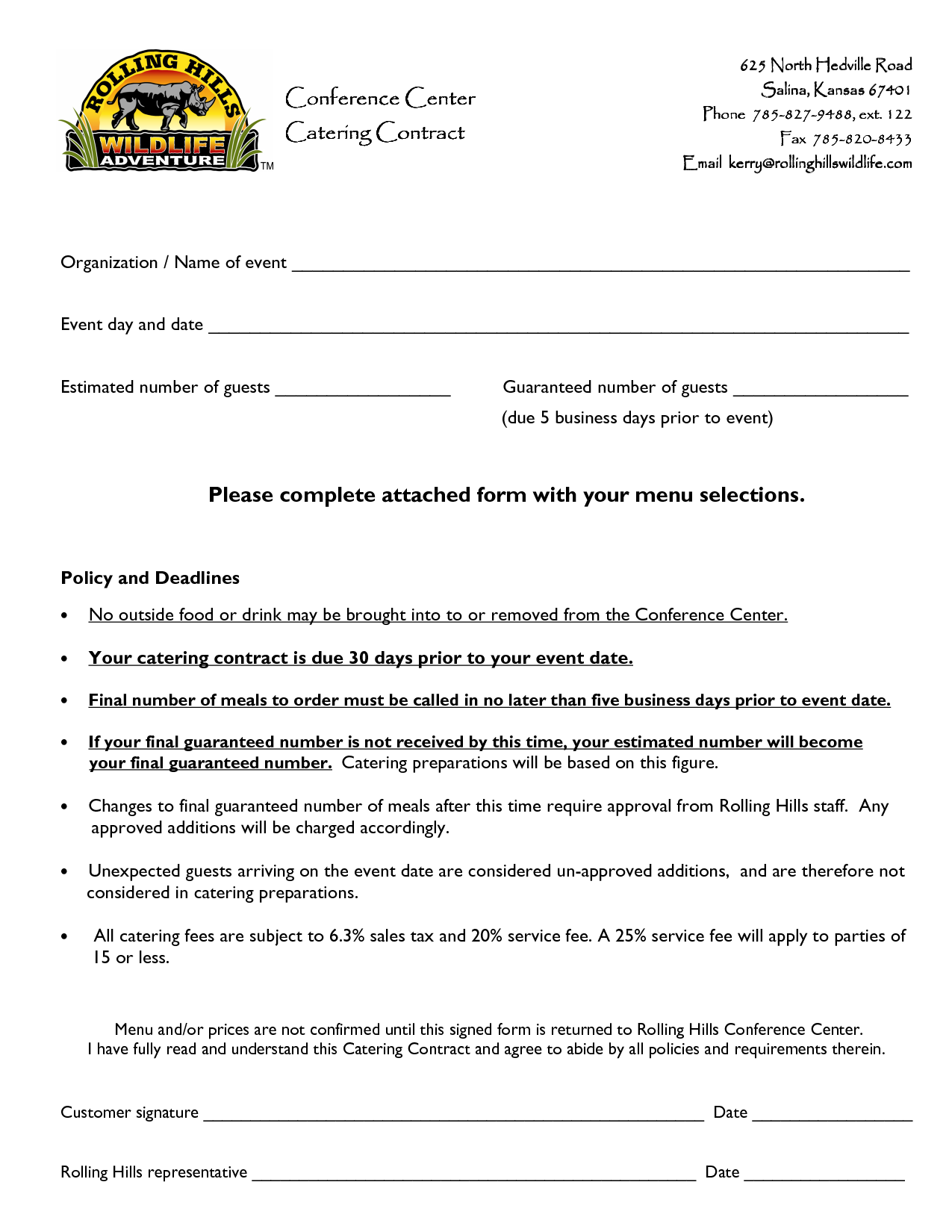Catering Contract Template Free Printable Documents